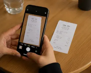Phone camera framing a receipt for capture